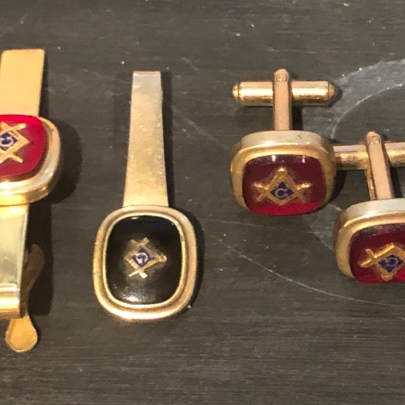 VTG FLEX-CET Masonic Freemason Tie Clips/Cuff Links Lot Red 3 pc/Black/Gold Tone - Picture 14 of 14